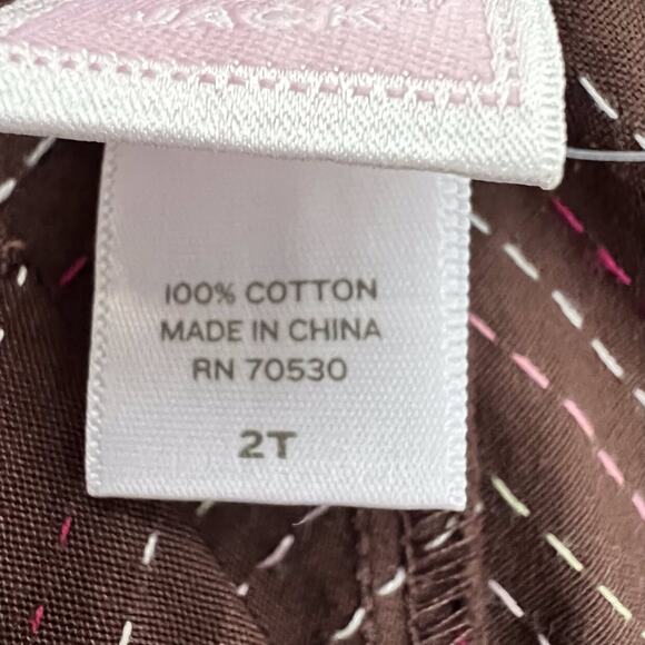 Janie and Jack Skirt Girls 2T Brown Pink Bows Cotton Chevron Pockets Adjustable - Picture 7 of 8